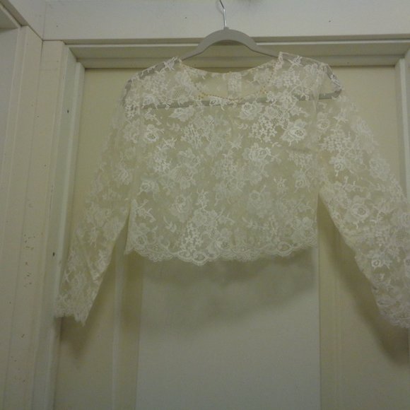WEDDING WHITE PARTY BEADED LACEY OVER BLOUSE M - Picture 1 of 8